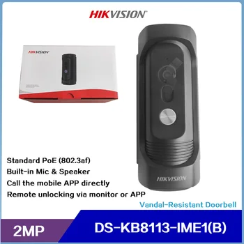 HIKVISION DS-KB8113-IME1(B) 2MP Vandal-Odolný Zvonček, Podpora obojsmerného Audia, Diaľkové Odomknutie cez Vnútorné Monitor alebo APLIKÁCIE, PoE