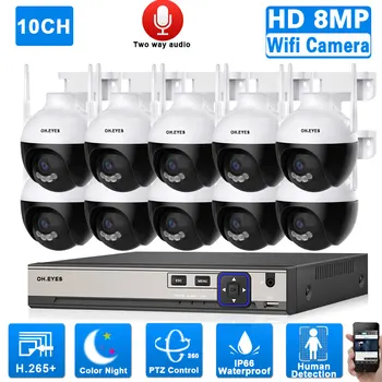 4K 10CH POE NVR Bezpečnostný Systém s 8MP Wifi PTZ IP Kamera 2Way Audio Farebné Nočné Videnie CCTV kamerový Systém Kit 8CH
