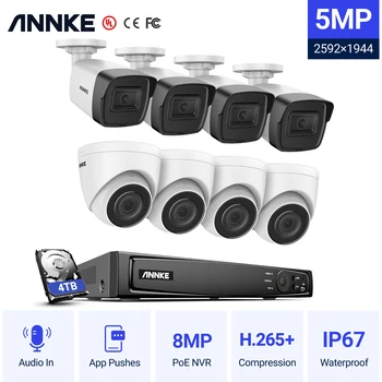 ANNKE 8CH 5MP Ultra HD POE Network Video Bezpečnostný Systém 5MP H. 265+ NVR 8Pcs 5MP Kamery IP CCTV kamerový 128G TF Karty