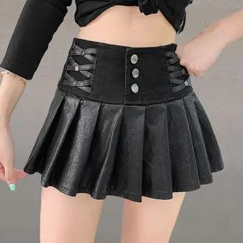 Black Pu Ceruzka Skladaný Micro Mini Sukne Ženy 2023 letné Módy Úsek Nočný Klub Sexy Dámske Krátke Sukne Faldas Mujer