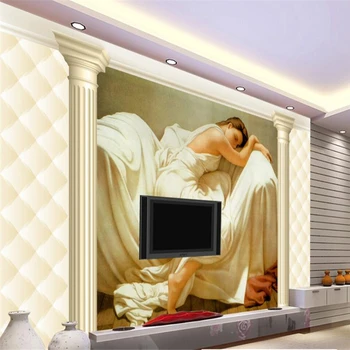 beibehang Európsky štýl Roman stĺpec 3D spánku krásy, TV joj, steny vlastné veľké fresco zelená tapeta abstraktných de parede