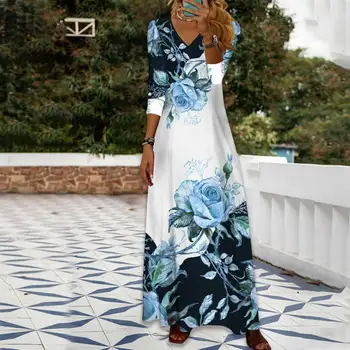 Pleť sa dotýka Očarujúce Polohy Kvetinový Tlač Lady Midi Šaty Anti-obaľovanie Maxi Šaty tvaru Streetwear