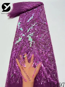 2023 Vysokej Kvality Afriky Čipky Textílie Flitrami Oka Čipky Luxusné Korálky 3D Vyšívané Čipky a Tylu Tkaniny Pre Šitie Y5497