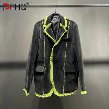 PFHQ Štýlový Menčester Vlna Patchwork Nika Dizajn pánske Oblek Kabát Vysoko Kvalitný Elegantný Ulici Trendy 2023 Bundy Sako 21F1335