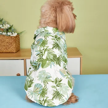 Pes, Pet Oblečenie Palma Leaf Tlač Košele pre Psov, Oblečenie Mačka Malé Roztomilé Tenké Letné Zelené Módne Chlapec Yorkshire Príslušenstvo