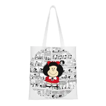 Mafalda Cartoon Quino Comics Potraviny Tote Nákupné Tašky Ženy Zábavné Plátno Ramenný Shopper Tašky Veľkú Kapacitu, Kabelky