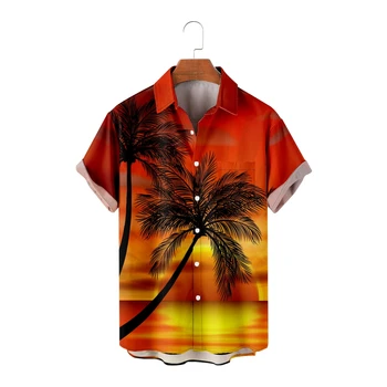 Havajské Košele pre Mužov, západ Slnka, Pláž, More, Krátky Rukáv Košele Chladné Letné Topy Vintage Priedušná