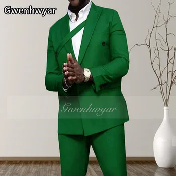 Gwenhwyfar Jeseň Nový Oblek Nohavice Módny Dizajn Zelené pánske Oblek Business Šaty Homme Svadobné Šaty, Ženích Smoking Terno