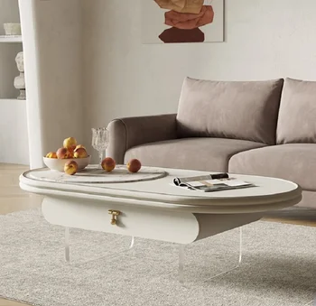 Skalné platne čaj stôl svetlo luxusné moderné bývanie izba domácnosti oválne so zarážkou akryl mlieko, biele malé tabuľka