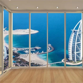 wellyu Vlastnú tapetu Dubaj, Plavba Hotel Podlahy, Balkón Stenu Vlastné Veľké Nástenné Zelená Tapeta abstraktných de parede
