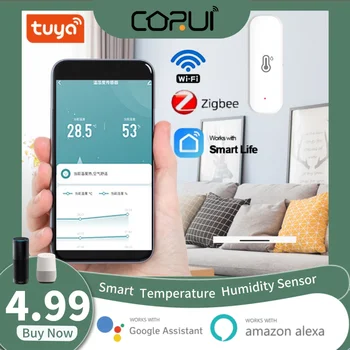 CORUI Tuya WiFi, ZigBee Smart Teplota A Vlhkosť, Senzor Inteligentný Život APLIKÁCIU Diaľkové Monitorovanie So Alexa Domovská stránka Google Asistent