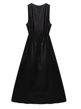 Elegantné Šaty bez Rukávov Ženy Príležitostné Voľné Nádrž Šaty Letné Nadrozmerné Black Zip Šaty Módne Party tvaru Dlhé Šaty Vestidos