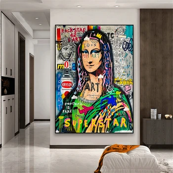 Graffiti Art Mona Lisa Plagát Moderný Pop Street Art Vytlačí Plátno Na Maľovanie Žena Portrét Pop Art Moderných Domov Izba Stenu Decor