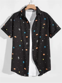 Pánske astronaut vytlačené košele 2023 lete Havaj krátke puzdre tričko pánske pláži priedušná topy Vonkajšie street oblečenie pre mužov