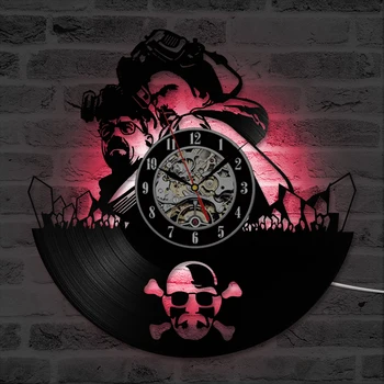 Duté Breaking Bad CD nahrávku Hodiny Tvorivé Vinyl Nástenné Hodiny Jedinečné a Ručné Závesné Nástenné Hodiny LED s 7colors