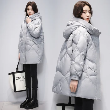 Ženské nadol bunda zimná dlho 2022 nové voľné kapucňou tepelnej izolácie čisto biely dole non-umývateľný tvár krásne ženy kabát
