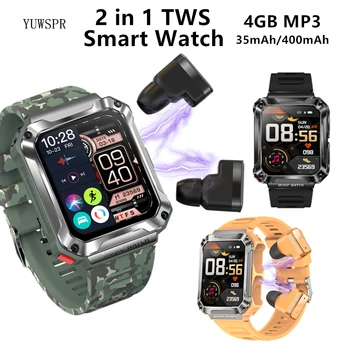 4GB Miestnej Hudby TWS 2v1 Smart Hodinky pre Mužov Bluetooth Slúchadlo Headset Vytáčanie Hovoru Slúchadlá Outdoor Šport Smartwatch Hodiny T93
