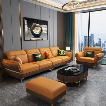 Luxusný Nábytok Kombinácia Súbor Rovno Štyri Sedadlá Obývacia Izba Gauč Moderné Kožené Nábytok