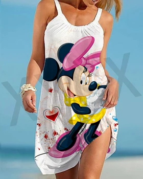 2022 Nové Disney Kvalitné Šaty s Mickey Minnie Vzor Top Prímorské Cestovné Plážové Sukne Košieľka Úsek Podväzkové Sexy a Hot