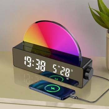 2023 Nové Sunrise Alarm Prebudiť Svetlo Led Digitálne Hodiny pre Ťažké Podvaly Dospelých Multi Farebné Svetlo Stolové Hodiny S USB Kábel
