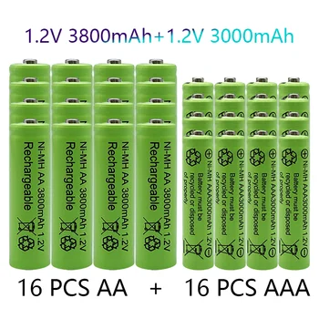 1.2 V, AA 3800mAh NI-MH Dobíjacie Batérie+AAA batérie 3000 mAh Rechageable batérie NI-MH 1.2 V AAA batérie