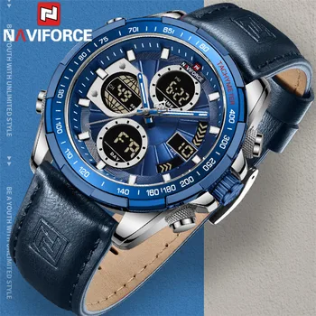 NAVIFORCE Top Značky Luxusné Muži Hodinky Quartz, Digitálne Muž Hodiny Vojenské Športové Modré Originálne Kožené Obchodné Muž Náramkové hodinky 9197