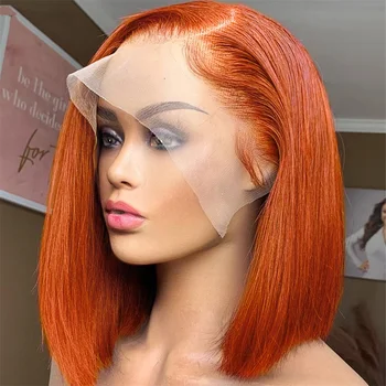 Orange Zázvor Rovno Bob Parochňu 13x4 Transparentnej Čipky Parochne Zázvor Čipky Dopredu Ľudské Vlasy, Parochne Pre Ženy Prírodné Ľudské Vlasy Parochňa