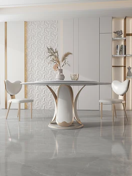Okrúhly stôl pre domácnosť jedálenský stôl s gramofónu, moderné, jednoduché a luxusný jedálenský stôl a stoličky zmes