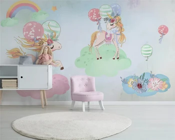 beibehang Vlastné Nordic moderný minimalistický ručne maľované ružový jednorožec detskej izby pozadí abstraktných de parede 3d tapety
