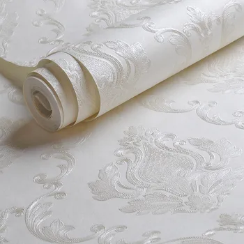 Krémová Biela Razená Damašku, Tapety, Spálne, Obývacia izba Pozadí Kvetinový Vzor 3D Textúrou Stenu Papier Domova Roll