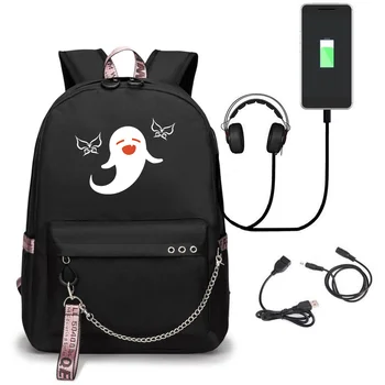 Hu Tao Ghost Genshin Vplyv Anime USB Batoh Škola Knihy Tašky Fanúšikov Cestovné Tašky Notebook Reťazca Slúchadlá