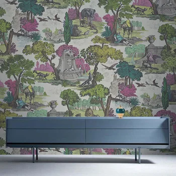 Vlastné Severskej krajiny rastlinné steny papier retro umelecké gauč TV pozadí Lev zvierat nástennú maľbu, tapety spálňa 3D samolepky na Stenu