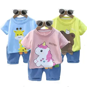 Bežné Chlapcov, Oblečenie Set Bavlna Cartoon Tlač Jednorožec T-tričko + Krátke Nohavice, 2 ks Oufit Pre Deti Deti k Narodeninám