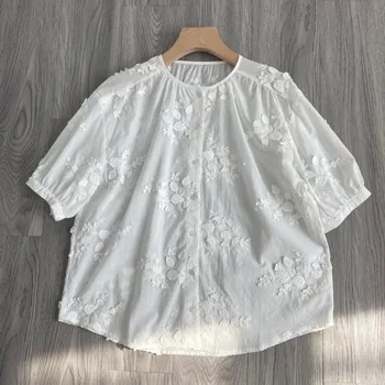 2023 nové dámske módne krátky rukáv sexy bežné vyšité biele tričko 0516