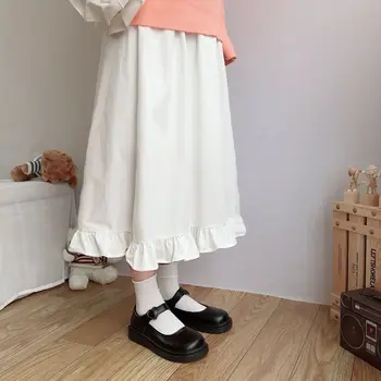 Japonský Biele Dlhé Prehrabať Sukne pre Ženy, Kawaii Harajuku Vintage Streetwear Roztomilý Lolita Estetické Vysoký Pás