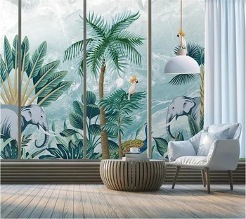 wellyu Vlastnú tapetu abstraktných de parede Nordic ručne maľované tropických lesov rastlín slon mramorované stenu, dekorácie, maliarstvo,