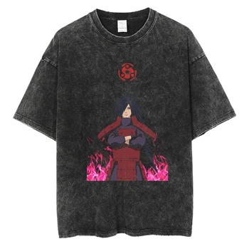Streetwear Harajuku T Shirt Mužov Hip Hop Japonské Anime Naruto Tlač Umyté T-Shirt Bavlna Príležitostné Letné Tričko Krátky Rukáv Topy