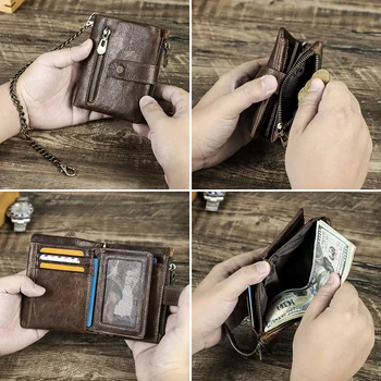 Originálne Kožené Mužov Peňaženky Anti Theft Reťazca RFID Bežné Peniaze Klip Muž Peňaženky, Kreditné Karty Malú Kabelku Mince Vrecku