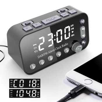 Dual USB Port Digitálny Budík DAB & FM Rádio Budík LCD Podsvietenie Časovač Spánku pre Kancelárie, Spálne, Cestovanie