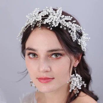 Luxusné Elegantné Pearl Headpieces pre Svadobné Doplnky do Vlasov Sady Drahokamu Svadobné hlavový most Handmade Náušnice Ženy Strany Tiaras