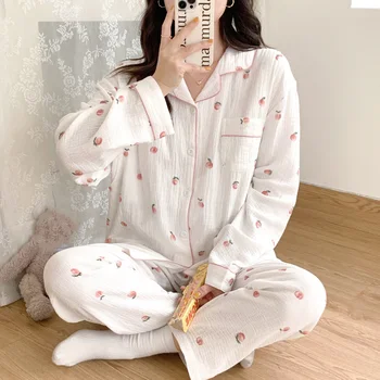 100% Bavlna Pajama Pre Ženy Jar Leto Ružová Pijamas Sexy Čipka Sleepwear Roztomilý Módne Oblečenie, Pyžamo Femme Bežné Domáce Oblek