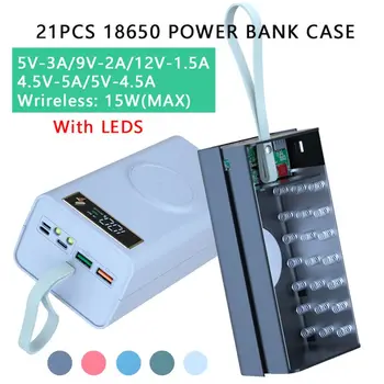 21x18650 Batérie Úložný Box Quick Charge18650 Batérie Banka Prípade Shell Bezdrôtové Nabíjanie Držiak s LED Svetlom