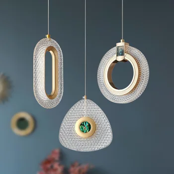 Nordic 1/2 Hlavu LED Krištáľový Luster Geometrie Emerald Zlatý Prívesok Svetlo Domova Obývacia Izba, Spálňa Svietidlá