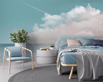 Wellyu Vlastnú tapetu moderný minimalistický Nordic čerstvé Morandi modrý oceán temné mraky na oblohe v pozadí na stenu dekoratívne maľby