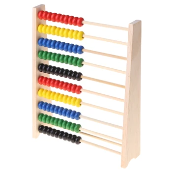 4XBD Drevené Abacus 10-riadok Farebné Korálky Počítanie Dieťa Vzdelávania vzdelávacie hračka